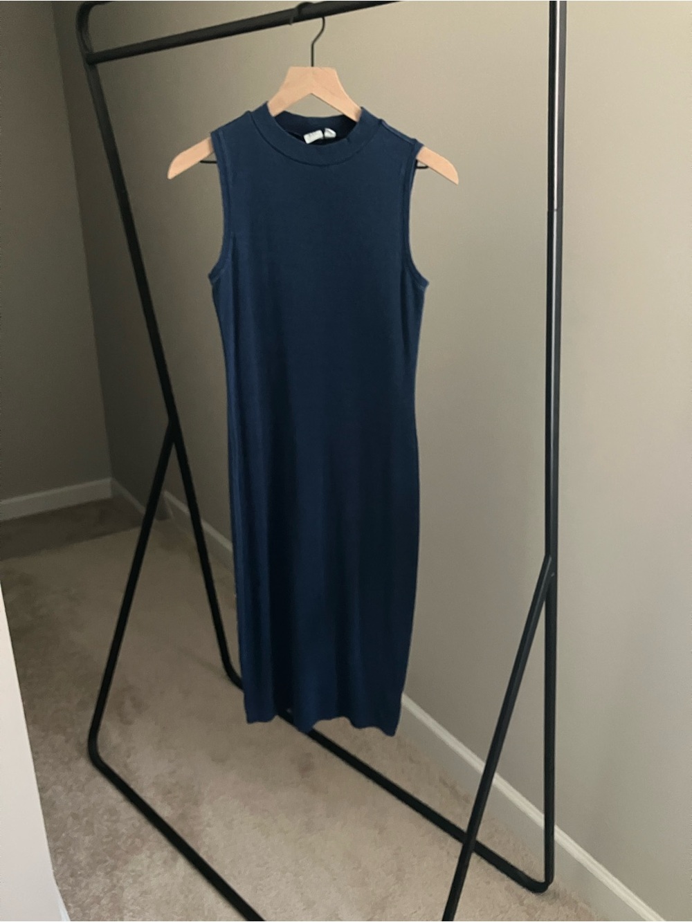 NWOT GAP Navy Sleeveless Midi Mock Neck Knit Dress